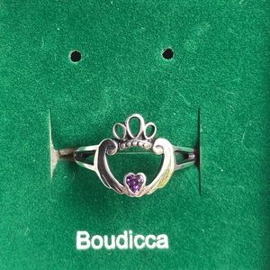 NIB Boudicca Claddagh Ring with amethyst heart